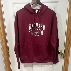 Harvard University Printed Hoodie Womens Size Medium Burgundy Sweatshirt Jerzees